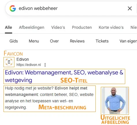 Edivon in de zoekresultaten van Google