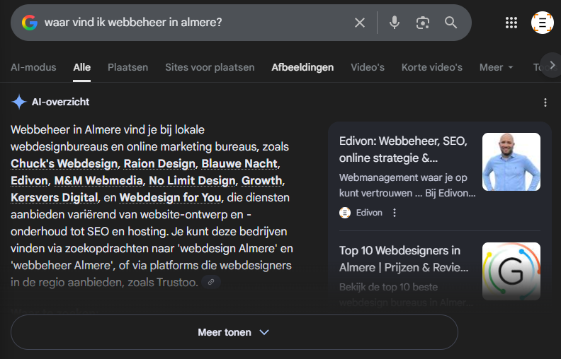 Google AI - Waar vind ik webbeheer in Almere
