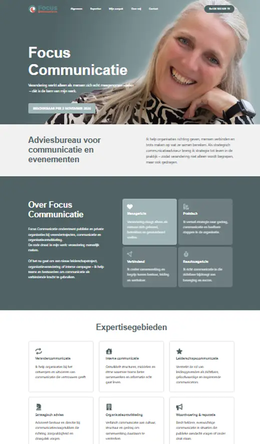 singlepage website Focus Communicatie gemaakt door Edivon