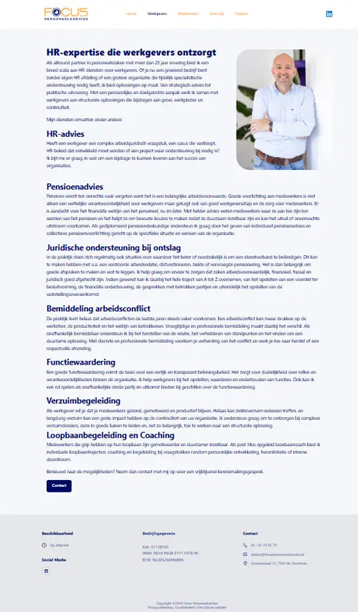 Standaard website Focus Personeelsadvies gemaakt door Edivon